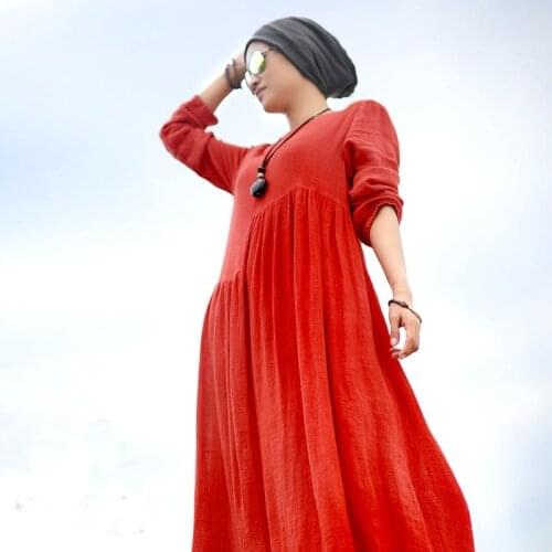 2021 Autumn loose casual full sleeve maxi dress,plus size dress L- 6XL ladies vintage Long Muslim dress,cotton linen long dress