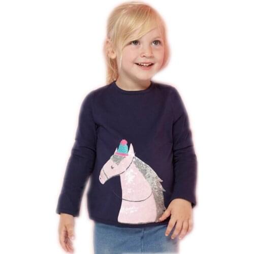 2-7 Years Baby Girls T Shirt Long Sleeve Cotton Cartoon Horse Printing Tops Toddler Girl Children T-Shirts Base Shirt KF645