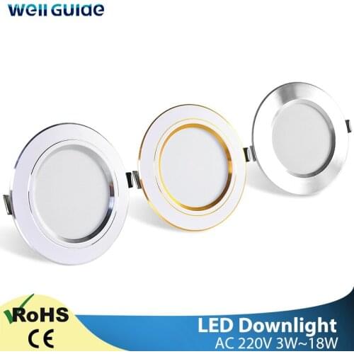 Downlight 3W 5W 9W 12W 15W 18W Spot led downlight Silver White gold Ultra Thin AC220V Aluminum Round Recessed LED Spot Lighting