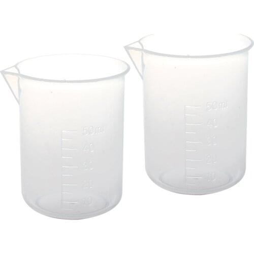 PPYY NEW -2 pcs 50 ml laboratory plastic water liquid measuring cup Transparent
