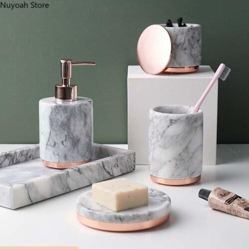 Bathroom Supplies Natural Marble Mouthwash Cup Soap Tray Lotion Bottle Cotton Swab Box Luxury Bathroom Decoration Accessories