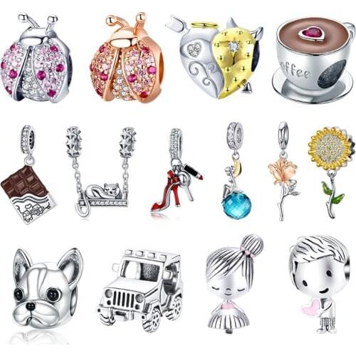 WOSTU Genuine 925 Sterling Silver Cute Ladybug Boy Girl Beads Charms Pendants Fit Original Bracelets Women DIY Fine Jewelry Gift