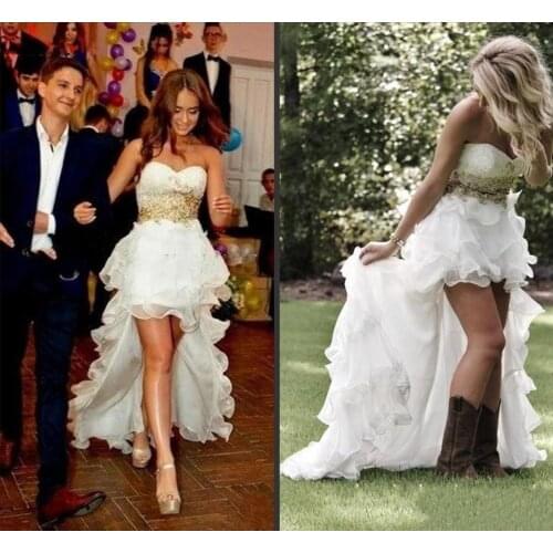 Shwaepepty Summer Country Wedding Dresses High Low Boho Beach Bridal Gowns Sweetheart Strapless Wedding Dress Short Front 2021