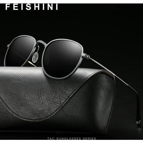 FEISHINI Brand Designer Fashion Unisex Sun Glasses Coating Aluminum Sunglasses Men Polarized Round Male Eyewear For Women