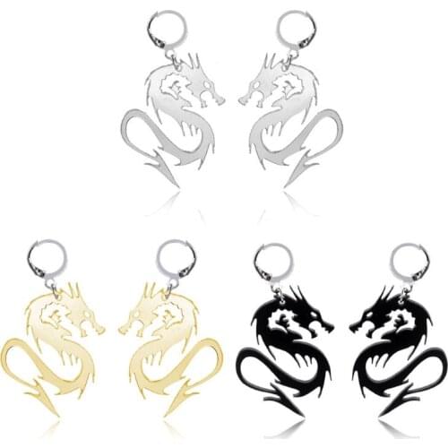 3 Colors Super Cool Shiny Silvery Dragon Totem Acrylic Drop Earrings Animal Mirror Dragon Hoop Earrings Fashion Jewelry