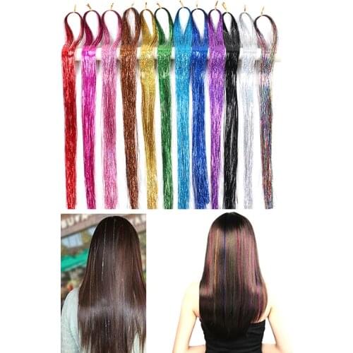 Fashion Hair Tinsel Bling Sparkle Shiny False Hair Braiders Extensions Women Girls Hippie Party Festival 110cm 260Strands/Bag