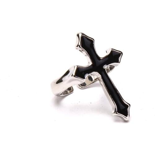 1PC Vintage Black Big Cross Open Ring For Women Men Trendy Ring Fashion Party Jewelry