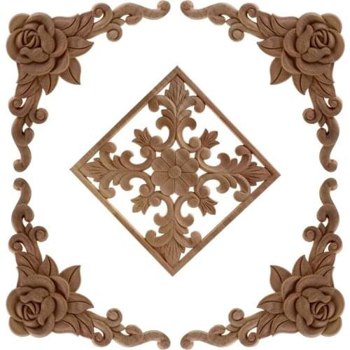 VZLX Simple Vintage Wood Carved Decal Corner Onlay Applique Frame Furniture Wall Unpainted For Home Cabinet Door Decor Craft