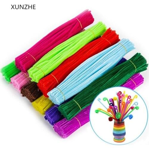 XUNZHE DIY 100 pcs 6mm* 300mm chenille stalks pipe Cleaners kids plush educational toy colorful pipe cleaner toys handmade