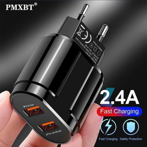 Dual USB Charger 2.4A Wall USB Phone Charging Adapter For iphone X XS Samsung S9 S10 Xiaomi mi9 Mobile Phone Charger EU US Plug