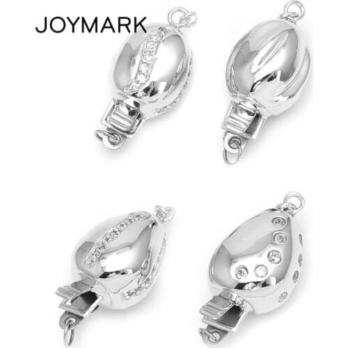 Four Designs White Rhodium Plated 925 Sterling Silver Zircon Pave Box Clasps DIY Pearl Jewellery Accessories SC-BC202