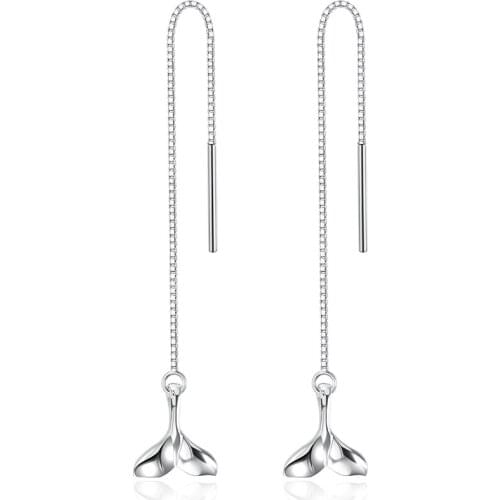 SILVERHOO S925 Sterling Silver Earring For Women Simple Fishtail Tassel Drop Earrings Fine Jewelry Wedding Engagement Gift