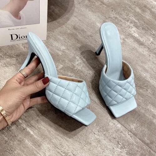 2021 luxury Brand Design Women Elegant Square Sandaly Toe Thin High Heels 9CM high quality fashion Pure color Summer High heels