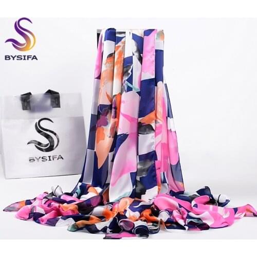 [BYSIFA] Women Brocade Satin Silk Long Scarves Wraps Bufandas Fashion Brand Accessories Winter Pink Blue Scarf Shawl 180*90cm