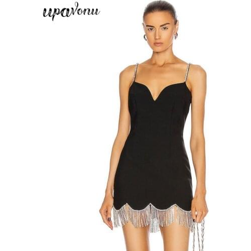 Free Shipping Sexy Bandage Dress Women Spaghetti Strap V-neck Sleeveless Bodycon Halter Fringe Diamond Dress Club Party Vestidos
