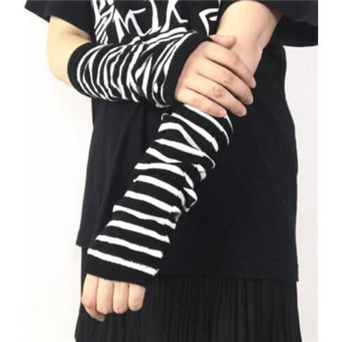 Winter Warm Outdoor Sports Cycling Touch Screen Mittens Black Punk Long Elastic Wool Knit Half Finger Driving Gloves L32L