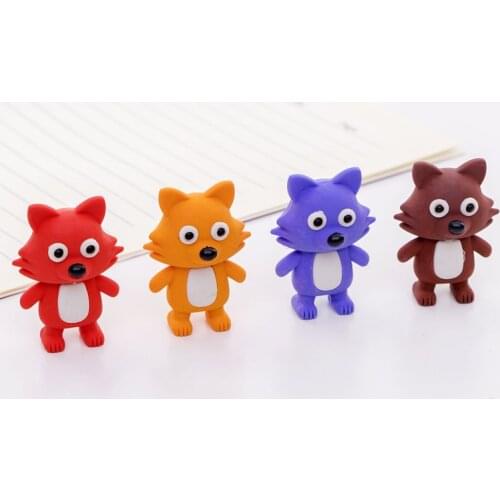 1 Pcs Creative Cartoon Small Fox Cat Model Rubber Eraser Student Rubber Stationery Wholesale