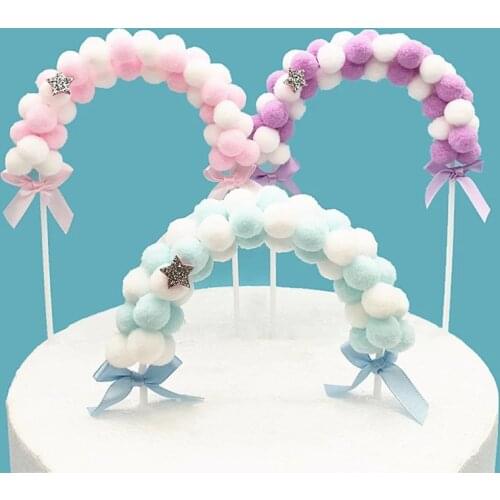 1Pcs Hot Sale Pink Blue Soft Pompom Cloud Cake Topper Baby Shower Birthday DIY Cake Top Flags Decoration Festival Party Supplies