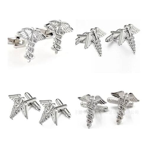 10pairs/lot Rod of Asclepius Cufflinks Angels Wing Doctors Caduceus Symbol Cufflinks Medical Professions Mens Jewelry