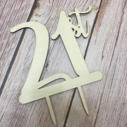 20pcs laser cut 21st birthday wood cake topper