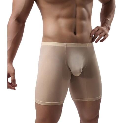 3PCS Men Ice Silk Long Boxer Shorts Ultra-thin Seamless Panties Slip Homme Bugle Pouch Underwear Calzoncillo Boxershorts 2XL