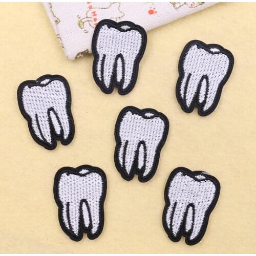 White teeth Embroidery Patches for Jacket Iron on Transfer Stripes Appliques Clothes Sticker Clothing Tooth Badges for Backpack