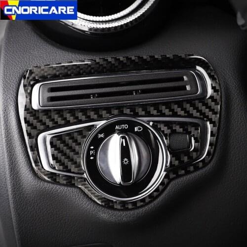 Car Headlight Switch Button Frame Decoration Sticker Trim For Mercedes Benz C Class W205 C180 C200 GLC X253 Carbon Fiber Decals