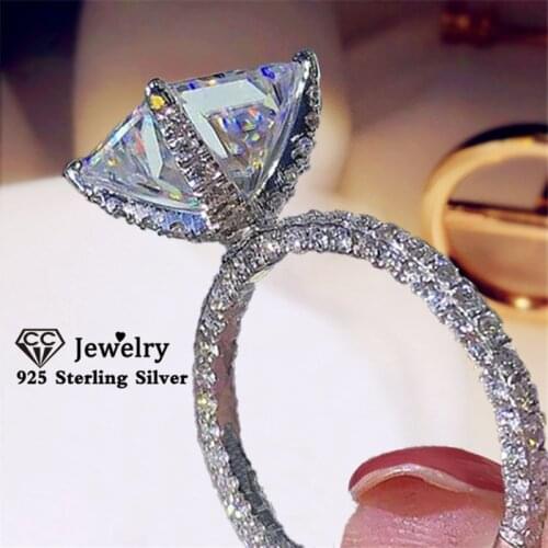 CC Wedding Rings For Women S925 Silver Square Cubic Zirconia Bridal Engagement Jewelry Charms Accessories Drop Shipping CC3120