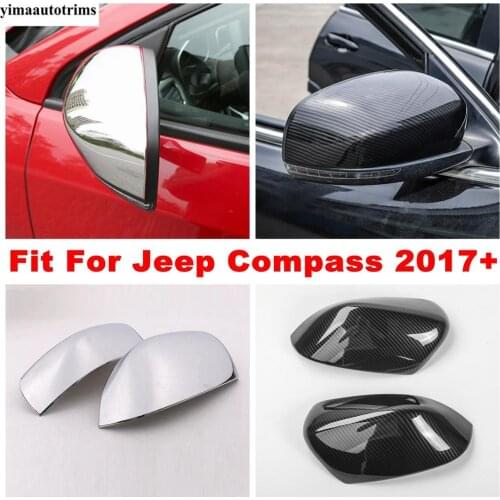 Car Side Door Rearview Mirror Case Cover Caps For Jeep Compass 2017 - 2020 Carbon Fiber / Chrome Auto Accessories Exterior Kit