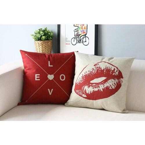 Love pillow cover, love wedding gift pillow Red lips cotton linen throw pillow case pillowcase