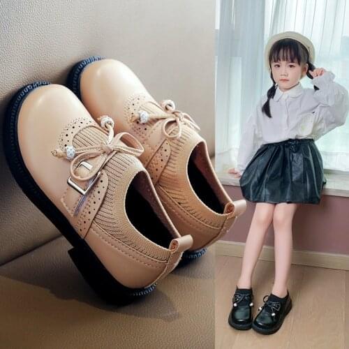 Spring And Autumn Girls Leather Shoes New Bow Little Girl Single Shoes Casual Peas Shoes Children Flat Princess Shoes