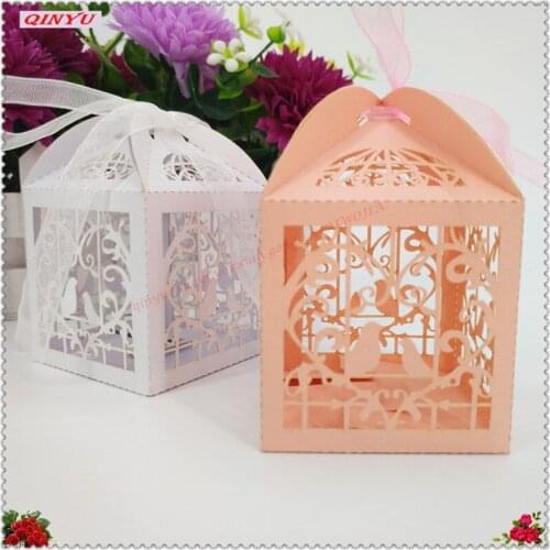 50 Pcs/pack Ribbon Candy Box Lover Wedding Candy Holders Sweets Gift Favor Boxes Wedding Decorations 5zSH110