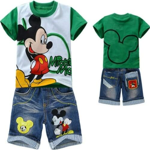 New Summer Baby Boy Clothes Set Mickey Mouse Short Sleeve T-Shirt+ Jeans/Pants 2Pcs/Set Children Clothing Suits Cotton Girl Wear