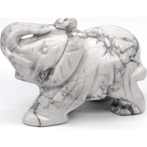 Elephant Figurines Craft Carved Natural Stone White Howlite Turquoise Mini Animal Statue Decor Chakra Healing 2 Inch