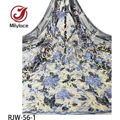 Latest French Net Lace Tulle Mesh Lace Sequence Lace Fabric French High Quality Lace Sewing African Lace Fabrics RJW-56