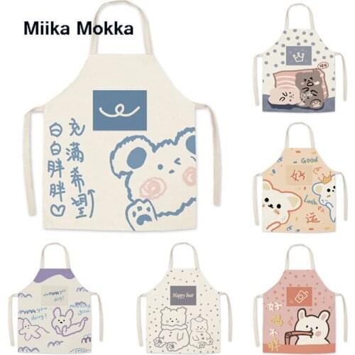 Cute Animal Kitchen Aprons for Women Cotton Linen Bibs Household Cleaning Pinafore Home Cooking Apron
