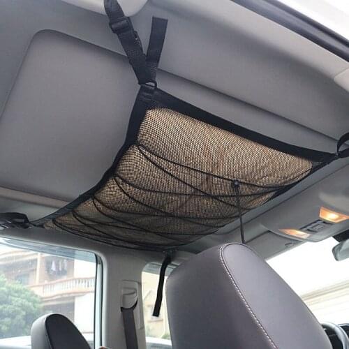 Car Steady Ceiling Storage Net Pocket Roof Interior Cargo Multifunction Sundries Organizer Pouch Mesh Bag Stowing Tidying SUV