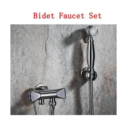 Copper single hole bidet faucet valve set, Bathroom bidet spray shower chrome,Brass wall mounted toilet flushing device suit