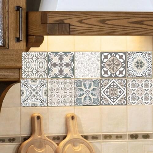 European Style Retro Pattern Tile Stickers PVC Bathroom Waterproof Wall Stickers Home Decor Self-adhesive Floor Art Mural Poster