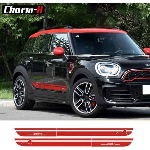 2pieces Side Stripes Skirt Sill Door Side Decal JCW Work Graphic All4 Stickers for MINI Cooper S Countryman F60 2017-Present
