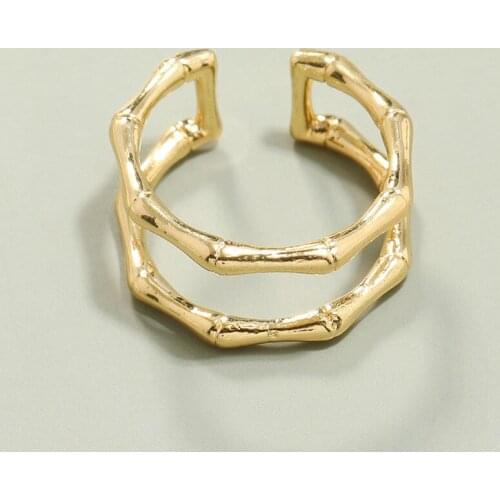 2021 New Creative Double Bamboo Shape Metal Open Rings For Woman Fashion Korean Jewelry Minimalist Party Girls Unusual Ring