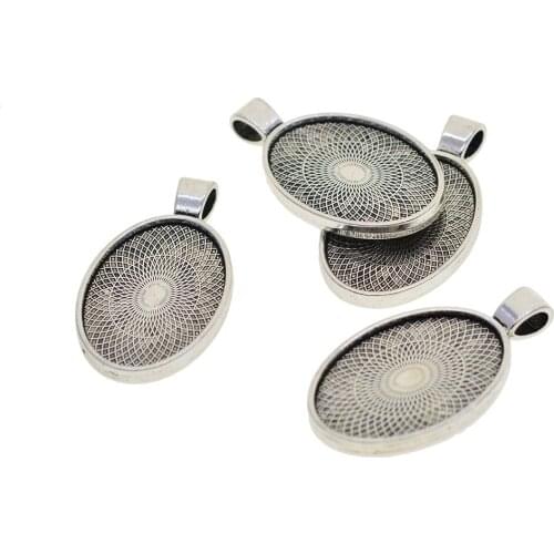 20Pcs oval Ear Necklace Pendant Base Setting Cabochon Cameo Base Tray Bezel Blank Hollow Dreamcatcher Style DIY Jewelry Findings