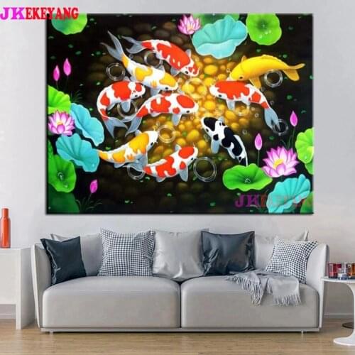 Full Square Round Diamond Embroidery DIY Diamond Painting Koi fish and lotus Cross Stitch kit mosaic Y4528