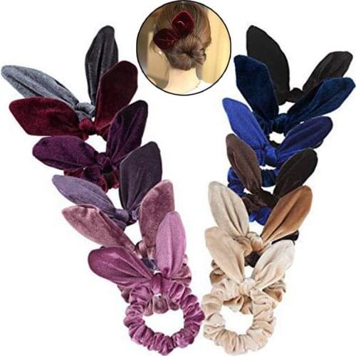 12pcs/set Solid Color Hair Rope Hair Scrunchy Fashion Creative Rabbit Ear Shape Velvet Hair Tie Ponytail Holder Hair Accessories