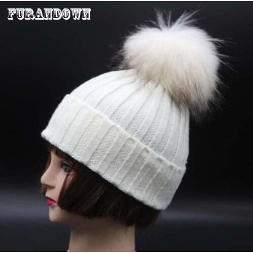 2017 Fashion Children Girls Winter Fur Pompom Hats 100% Real Raccoon Mink Fur Beanies Cap For Kids