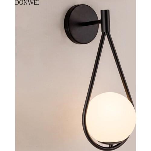Nordic Black Golden LED Wall lamp Glass Shade Bedroom Bedside Restaurant Aisle Wall Sconce Bathroom Indoor lighting fixtures