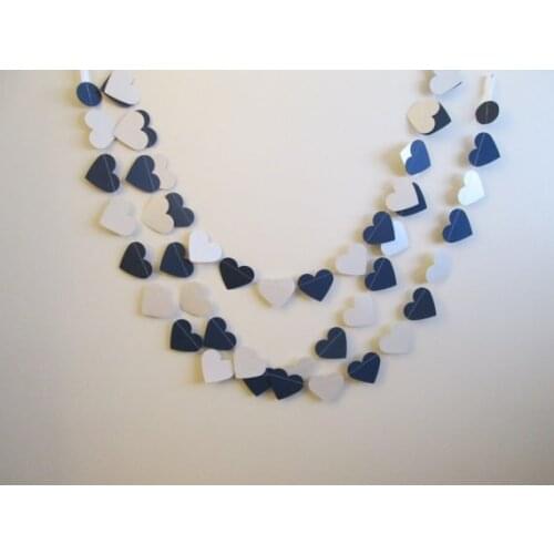 Navy and Silver Shimmer Paper Heart Garland -Paper Hearts, Navy Silver, Silver Navy, Winter Wonderland,Weddings, Bride to Be