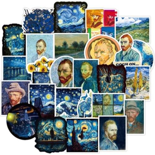 10/30/50PCS Cartoon Sunflower Van Gogh Oil Painting Diary Waterproof Graffiti Suitcase Guitar Toy Decoration Sticker Wholesale