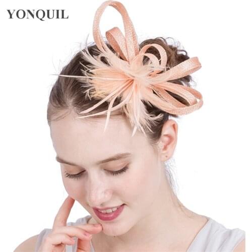 Lady Champagne Fascinators Hair Pin Cocktail Hat For Women Feather Flower Fascinator Accessories Ladies Summer Headwear