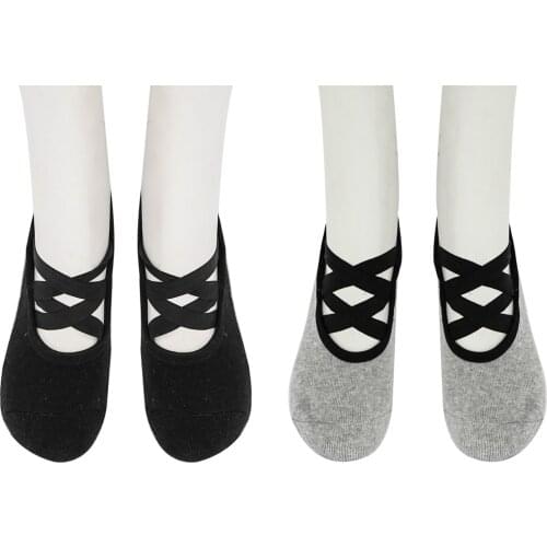 Women Girls Ballet Socks Crisscross Straps Dance Sock Slippers Silicone Anti-Slip Sole Fitness Yoga Socken Cotton Short Socks